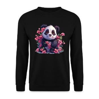 Pandabär Kirschblüten Japanischer Riesenpanda - Unisex Pullover - Schwarz - Vorne - Alina (178cm) & Michal (187cm)