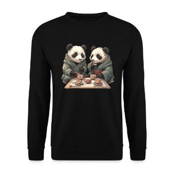 Pandabär Teezeremonie Japanischer Riesenpanda - Unisex Pullover - Schwarz - Vorne - Alina (178cm) & Michal (187cm)