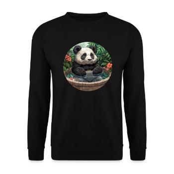 Pandabär Japanischer Onsen-Riesenpanda - Unisex Pullover - Schwarz - Vorne - Alina (178cm) & Michal (187cm)