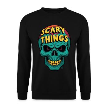 Scary Things - Skull, Totenkopf, Skelett - Unisex Pullover - Schwarz - Vorne - Alina (178cm) & Michal (187cm)