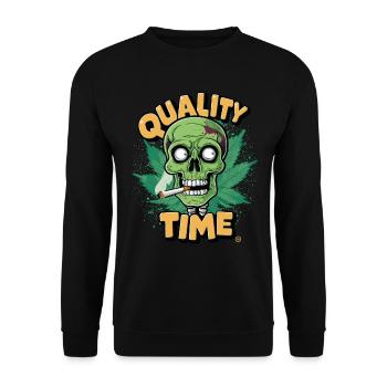 Skull Kiffer - Quality Time, Totenkopf - Unisex Pullover - Schwarz - Vorne - Alina (178cm) & Michal (187cm)