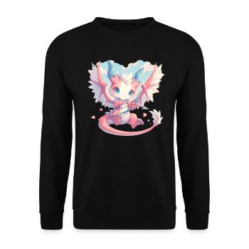 Drache als Amor Valentinstag Drache - Unisex Pullover - Schwarz - Vorne - Alina (178cm) & Michal (187cm)