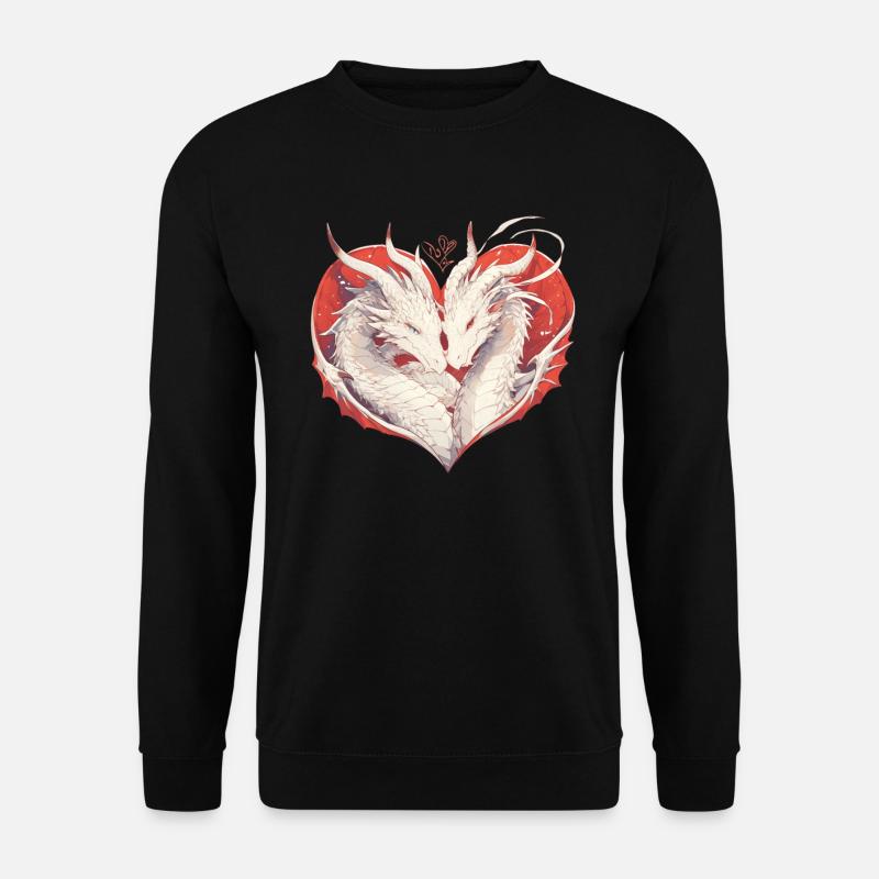 Zwei verliebte Drachen am Valentinstag - Unisex Pullover - Schwarz