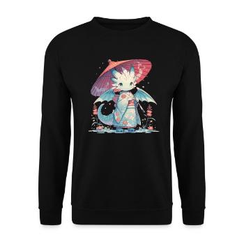 Dragon Geisha Japanese Kawaii Dragon - Unisex Sweatshirt - black - Front - Alina (178cm) & Michal (187cm)