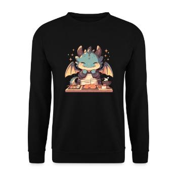 Drache Sushi Japanisch Kawaii Drache - Unisex Pullover - Schwarz - Vorne - Alina (178cm) & Michal (187cm)