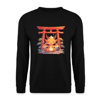 Dragon Japanese Torii Gate Kawaii - Unisex Sweatshirt - black - Front - Alina (178cm) & Michal (187cm)