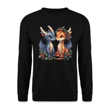 Drache Weihnachten Mistelzweig Cute Anime - Unisex Pullover - Schwarz - Vorne - Alina (178cm) & Michal (187cm)