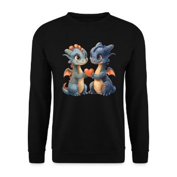 Drache Liebe Valentinstag Niedlich - Unisex Pullover - Schwarz - Vorne - Alina (178cm) & Michal (187cm)