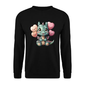 Drache Rosa Luftballons Valentinstag Niedlich - Unisex Pullover - Schwarz - Vorne - Alina (178cm) & Michal (187cm)