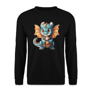 Drache Schulranzen Drache Kinder Niedlich - Unisex Pullover - Schwarz - Vorne - Alina (178cm) & Michal (187cm)