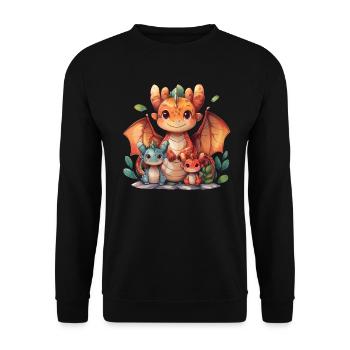 Dragon Family Kawaii Dragon - Unisex Sweatshirt - black - Front - Alina (178cm) & Michal (187cm)