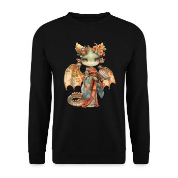 Drache Geish Japanisch Kawaii - Unisex Pullover - Schwarz - Vorne - Alina (178cm) & Michal (187cm)