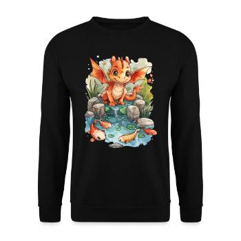 Dragon Koi Poisson Japonais Kawaii - Sweat-shirt Unisexe - noir - Devant - Alina (178cm) & Michal (187cm)