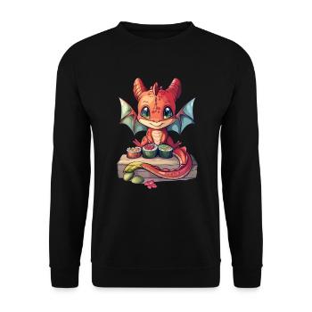Drache Sushi Japanisch Kawaii - Unisex Pullover - Schwarz - Vorne - Alina (178cm) & Michal (187cm)