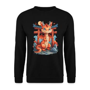 Dragon Torii Gate Japanese Kawaii - Unisex Sweatshirt - black - Front - Alina (178cm) & Michal (187cm)