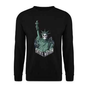 Skull Nation - Skull, Totenkopf, New York - Unisex Pullover - Schwarz - Vorne - Alina (178cm) & Michal (187cm)