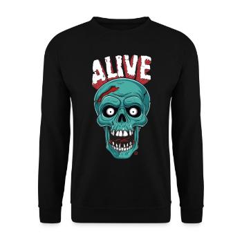 Skull in Hell - Alive, Totenkopf - Unisex Pullover - Schwarz - Vorne - Alina (178cm) & Michal (187cm)