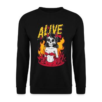 Female Devil - Alive, Skull, Totenkopf - Unisex Pullover - Schwarz - Vorne - Alina (178cm) & Michal (187cm)