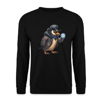 Penguin Detective Kawaii Penguin Cute - Unisex Sweatshirt - black - Front - Alina (178cm) & Michal (187cm)