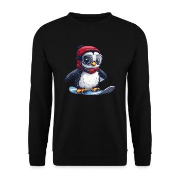 Pinguin Snowboarder Kawaii Pinguin Niedlich - Unisex Pullover - Schwarz - Vorne - Alina (178cm) & Michal (187cm)