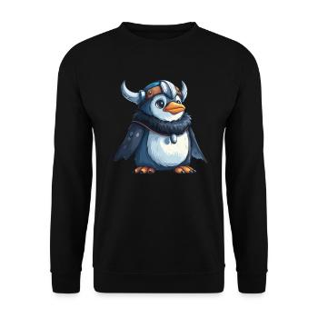 Pinguin Wikinger Kawaii Pinguin Niedlich - Unisex Pullover - Schwarz - Vorne - Alina (178cm) & Michal (187cm)
