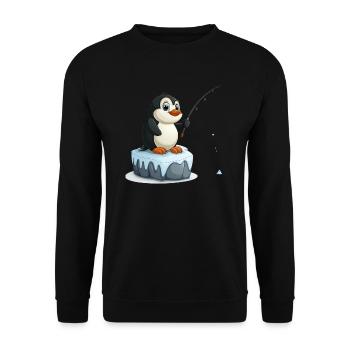 Penguin Ice Fishing Kawaii Penguin Cute - Unisex Sweatshirt - black - Front - Alina (178cm) & Michal (187cm)