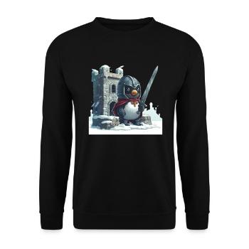 Pingouin Chevalier Kawaii Pingouin Mignon - Sweat-shirt Unisexe - noir - Devant - Alina (178cm) & Michal (187cm)