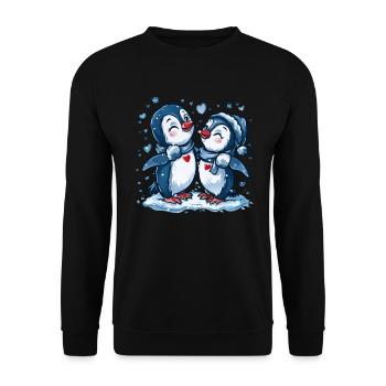 Pingouin Couple Kawaii Pingouin Mignon - Sweat-shirt Unisexe - noir - Devant - Alina (178cm) & Michal (187cm)