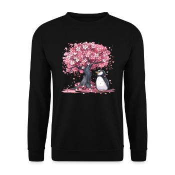 Penguin Japanese Sakura Tree Kawaii - Unisex Sweatshirt - black - Front - Alina (178cm) & Michal (187cm)