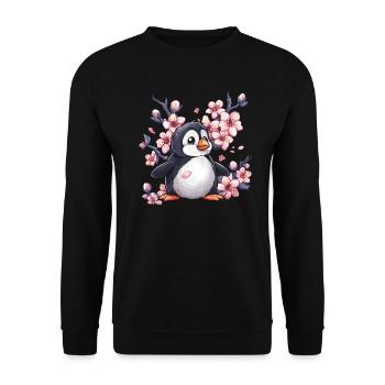 Pingouin Japonais Cerise Kawaii Pingouin Mignon - Sweat-shirt Unisexe - noir - Devant - Alina (178cm) & Michal (187cm)