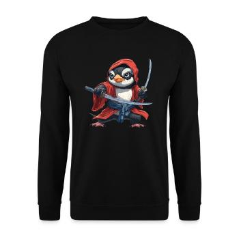 Penguin Samurai Japanese Kawaii Penguin Cute - Unisex Sweatshirt - black - Front - Alina (178cm) & Michal (187cm)