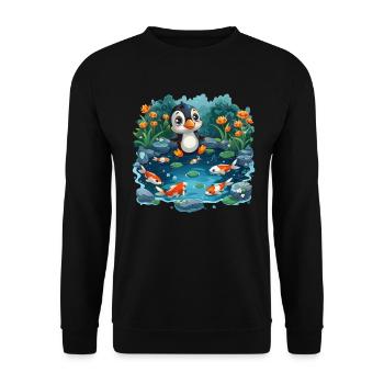 Pinguin Koi Fisch Japanisch Kawaii Pinguin Niedlic - Unisex Pullover - Schwarz - Vorne - Alina (178cm) & Michal (187cm)