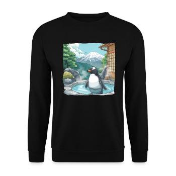 Penguin Onsen Japanese Kawaii Penguin Cute - Unisex Sweatshirt - black - Front - Alina (178cm) & Michal (187cm)
