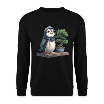 Penguin Bonsai Japanese Kawaii Penguin Cute - Unisex Sweatshirt - black - Front - Alina (178cm) & Michal (187cm)
