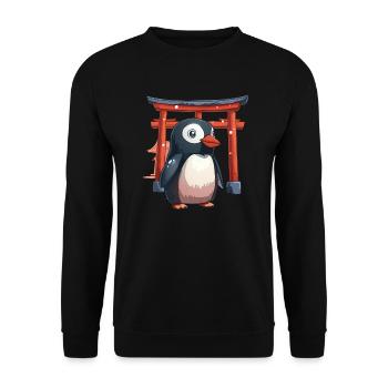Penguin Torii Gate Japanese Kawaii Penguin Niedlic - Unisex Sweatshirt - black - Front - Alina (178cm) & Michal (187cm)