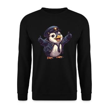 Pinguin Shinkansen Schaffner Japanisch Kawaii Ping - Unisex Pullover - Schwarz - Vorne - Alina (178cm) & Michal (187cm)