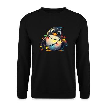 Pinguin in Weihnachtslichter eingewickelt Pinguin - Unisex Pullover - Schwarz - Vorne - Alina (178cm) & Michal (187cm)