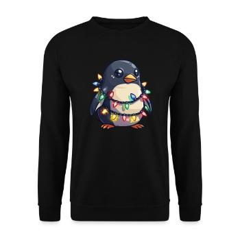 Pinguin in Weihnachtslichter eingewickelt Pinguin - Unisex Pullover - Schwarz - Vorne - Alina (178cm) & Michal (187cm)