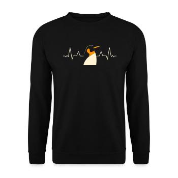 Pinguin Herzschlag Kawaii Pinguin Niedlich - Unisex Pullover - Schwarz - Vorne - Alina (178cm) & Michal (187cm)