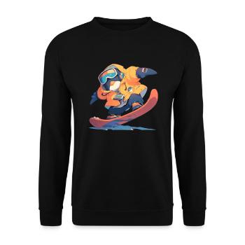 Pinguin Snowboarder Kawaii Pinguin Niedlich - Unisex Pullover - Schwarz - Vorne - Alina (178cm) & Michal (187cm)