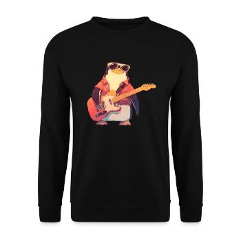 Penguin Electric Guitar Rock Music Cute - Unisex Sweatshirt - black - Front - Alina (178cm) & Michal (187cm)