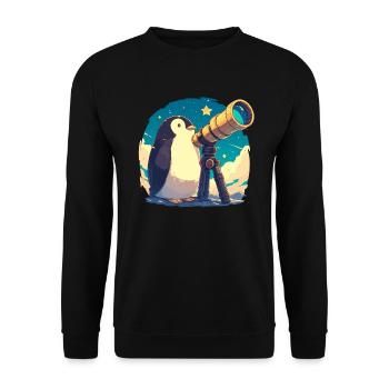 Penguin Astronomer Kawaii Penguin Cute - Unisex Sweatshirt - black - Front - Alina (178cm) & Michal (187cm)