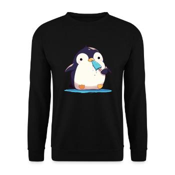 Pinguin Fisch Eis am Stiel Kawaii Pinguin Niedlich - Unisex Pullover - Schwarz - Vorne - Alina (178cm) & Michal (187cm)