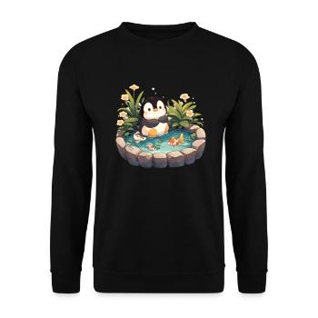 Pinguin Koi Fisch Japanischer Pinguin Niedlich - Unisex Pullover - Schwarz - Vorne - Alina (178cm) & Michal (187cm)