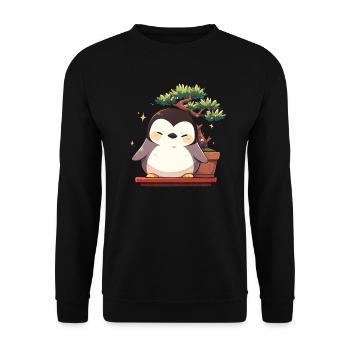 Penguin Bonsai Japanese Penguin Cute - Unisex Sweatshirt - black - Front - Alina (178cm) & Michal (187cm)