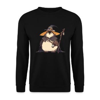 Pinguin Hexe Halloween Pinguin Niedlich - Unisex Pullover - Schwarz - Vorne - Alina (178cm) & Michal (187cm)