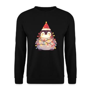 Pinguin Weihnachtslichter Pinguin Niedlich - Unisex Pullover - Schwarz - Vorne - Alina (178cm) & Michal (187cm)
