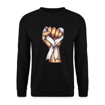 Lungenkrebs-Bewusstseinsmonat Weiße Schleife - Unisex Pullover - Schwarz - Vorne - Alina (178cm) & Michal (187cm)