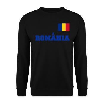 Rumänien Trikot Look – România mit Fahne Flagge - Unisex Pullover - Schwarz - Vorne - Alina (178cm) & Michal (187cm)