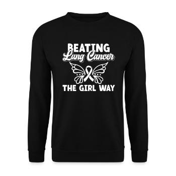 Lung Cancer Awareness Month White Ribbon - Unisex Sweatshirt - black - Front - Alina (178cm) & Michal (187cm)